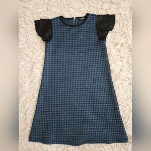 Elegant Girk's Blue & Black Houndstooth Formal Holiday Dress, Sz XS